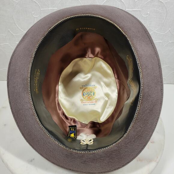 VINTAGE Borsalino Diamante II Hat 7 3/8 Gray Brown Fur‎ Felt Bowler Derby Italy - Picture 12 of 16